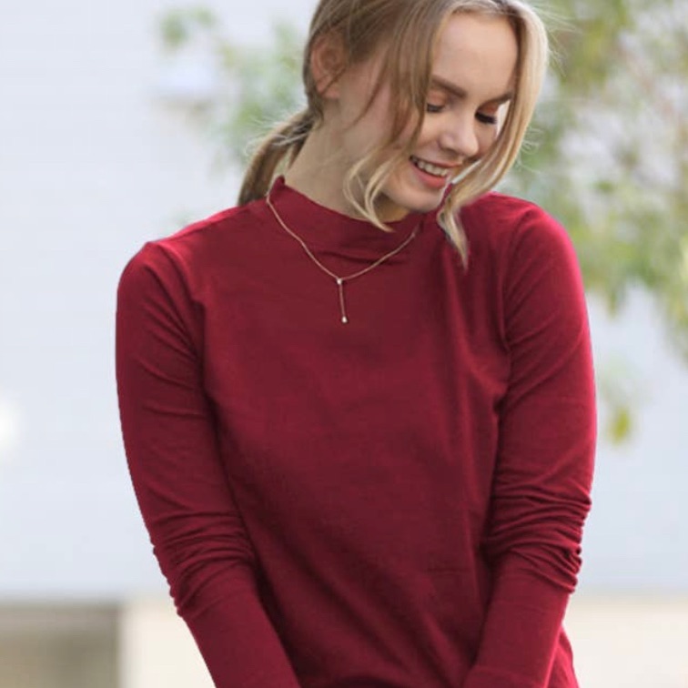 Dark Burgundy Slim Fit Long Sleeve Stretch Cotton Top